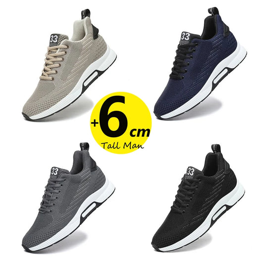 Sneakers Men Height Increase Insoles 6cm Elevator Shoes Taller Heel Lift Plus Size 37-46